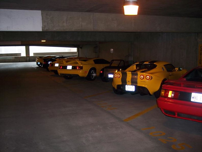 Lotus cars in parking garage