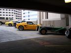 Lotus cars in parking garage