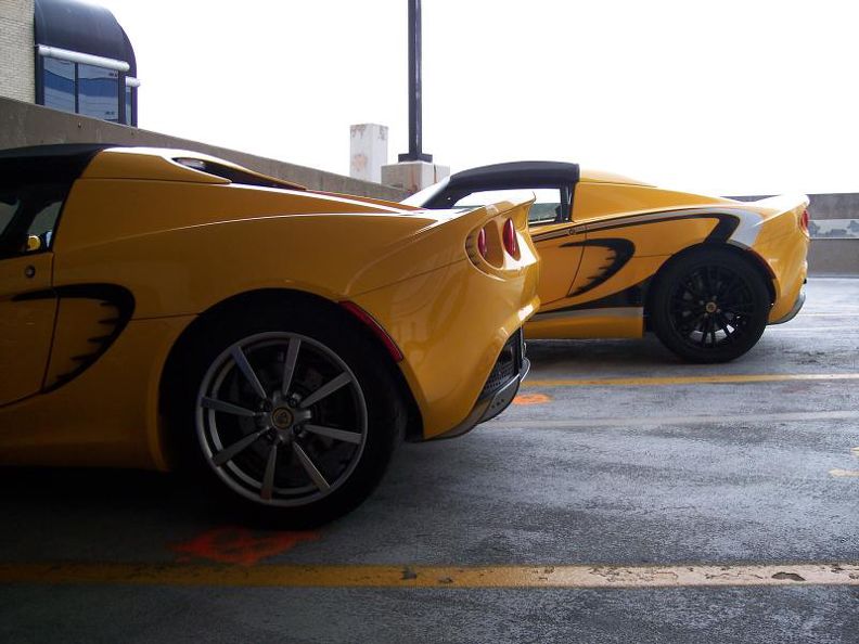 Lotus cars in parking garage