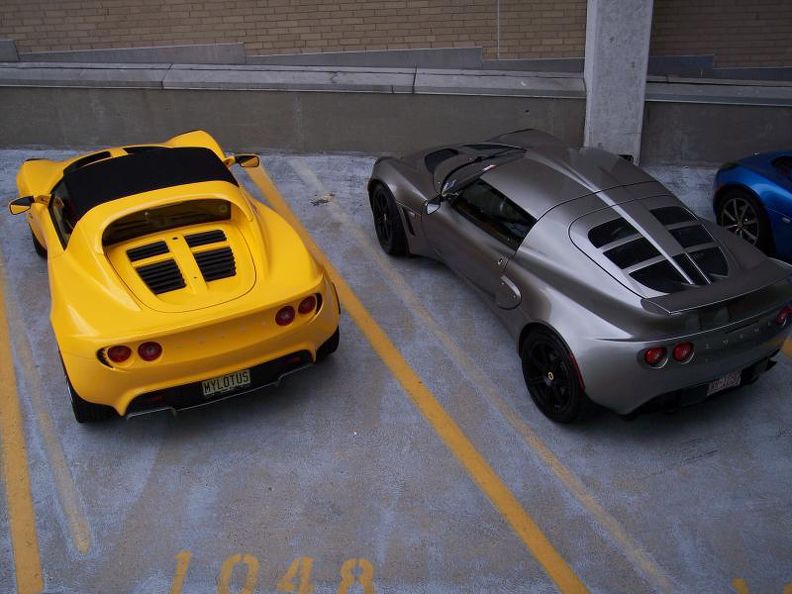 Lotus cars in parking garage