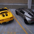 Lotus cars in parking garage